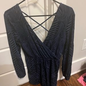 Navy paisley print long sleeve romper